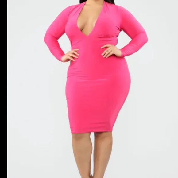 fashion nova pink plus size dress Smocked Short Sleeve Chiffon V-Neck, Peachy Keen Maxi Dress in Pink, Size L,